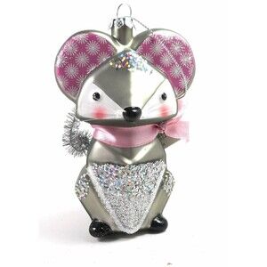 Midwest Ornament CBK Pink and Gray Mouse Glass Christmas